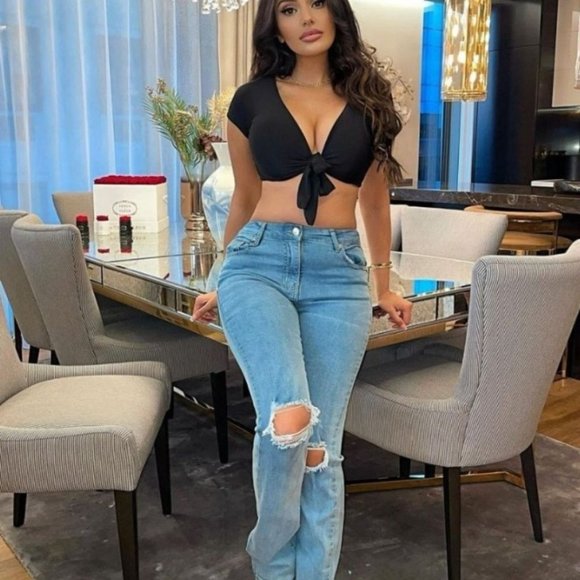 Parisian Light Blue Knee Rip Distressed Straight Leg Jeans Size 8 - Picture 3 of 3